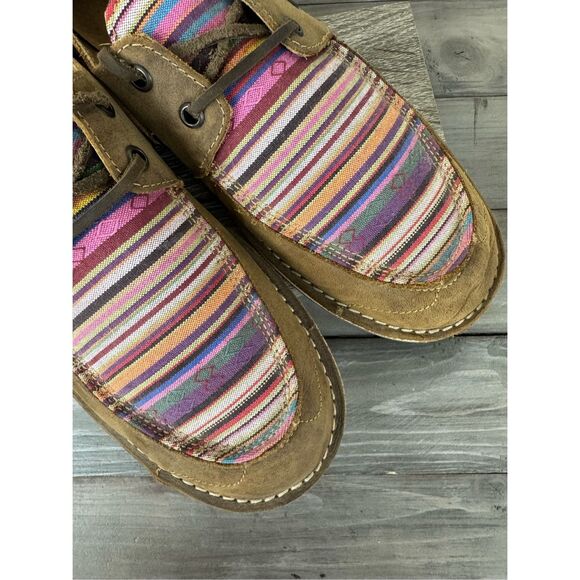 SHYANNE‎ Woven Stripe Brown Leather Slip On Moc Toe Casual Shoes size 11 - Picture 9 of 10